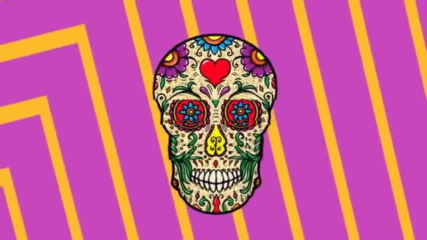 Анимированный Фон Мексиканским Сахарным Черепом День Мертвых — стоковое видео