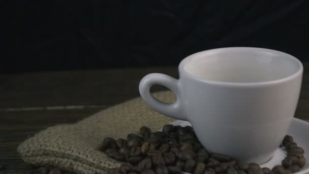 Cup Kaffe Grov Trä Bakgrund — Stockvideo