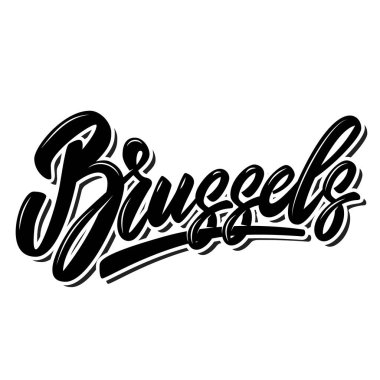 Brüksel (Belçika 'nın başkenti). Beyaz arka planda harf cümlesi. Poster, afiş, tişört ve amblem için tasarım öğesi. Vektör illüstrasyonu