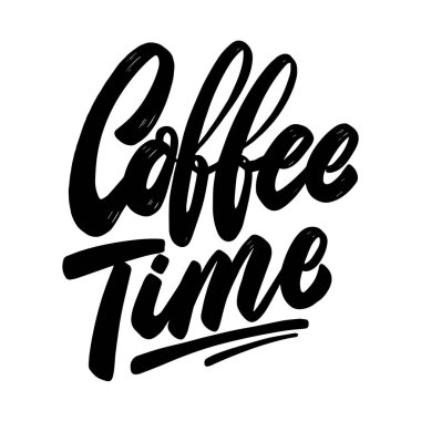 Kahve zamanı. Beyaz arka planda harf cümlesi. Poster, afiş, tişört ve amblem için tasarım öğesi. Vektör illüstrasyonu