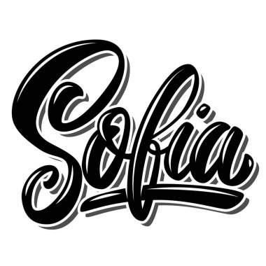 Sofia (Bulgaristan 'ın başkenti). Beyaz arka planda harf cümlesi. Poster, afiş, tişört ve amblem için tasarım öğesi. Vektör illüstrasyonu