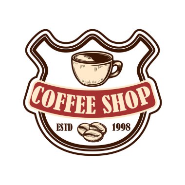 Kahve evi amblemi şablonu. Logo, etiket, işaret, poster ve el ilanları için tasarım elemanı. Vektör illüstrasyonu
