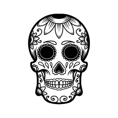 El çizimi Meksika şeker kafatası beyaz arka planda izole. Poster, kart, pankart, tişört, amblem, imza için tasarım öğesi. Vektör illüstrasyonu