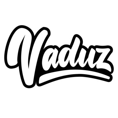 Vaduz (Liechtenstein prensliğinin başkenti). Beyaz arka planda harf cümlesi. Poster, afiş, tişört ve amblem için tasarım öğesi. Vektör illüstrasyonu