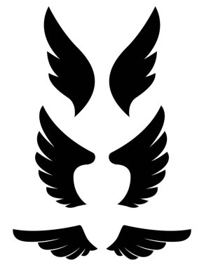 Bir grup kartal kanat ikonu. Logo, etiket, işaret, rozet tasarımı. Vektör illüstrasyonu