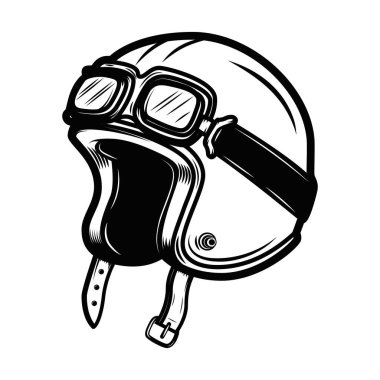 Racer helmet. Design element for poster, emblem, sign, logo, label. Vector illustration