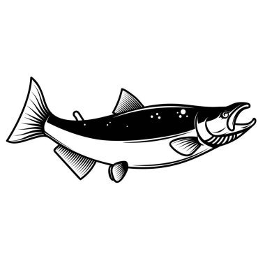 Salmon fish illustration. Design element for poster, emblem, sign, logo, label. Vector illustration