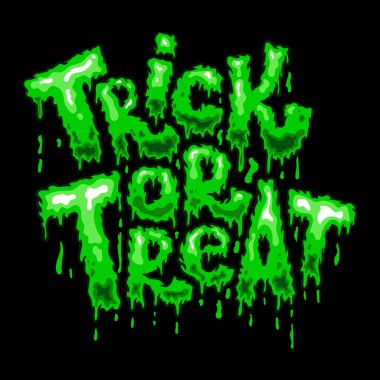 Şeker mi şaka mı? Sümük şeklinde harfler. Cadılar Bayramı teması. Poster, kart, pankart, imza için tasarım elemanı. Vektör illüstrasyonu