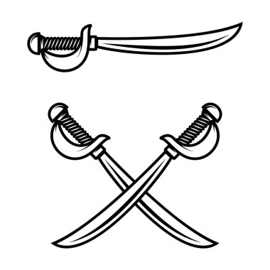 Beyaz arka planda izole edilmiş çapraz kılıçlar. Logo, etiket, rozet ve imza için tasarım elemanı. Vektör illüstrasyonu