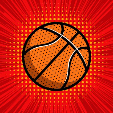 Komedi tarzı arka planda basketbol. Poster, kart ve afiş için tasarım elemanı. Vektör illüstrasyonu