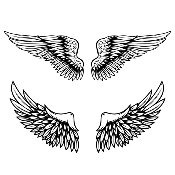 Απεικόνιση Των Φτερών Στυλ Τατουάζ Που Απομονώνονται Λευκό Φόντο Στοιχείο — Διανυσματικό Αρχείο