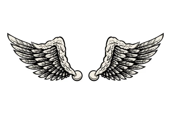 Ilustracja Skrzydeł Stylu Tatuażu Odizolowanych Białym Tle Element Projektowy Logo — Wektor stockowy