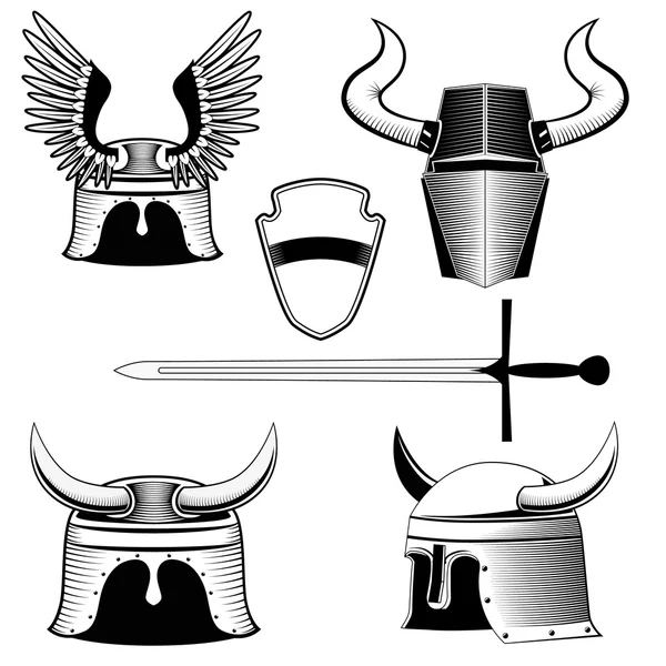 Capacete de cavaleiro, escudo e espada —  Vetores de Stock