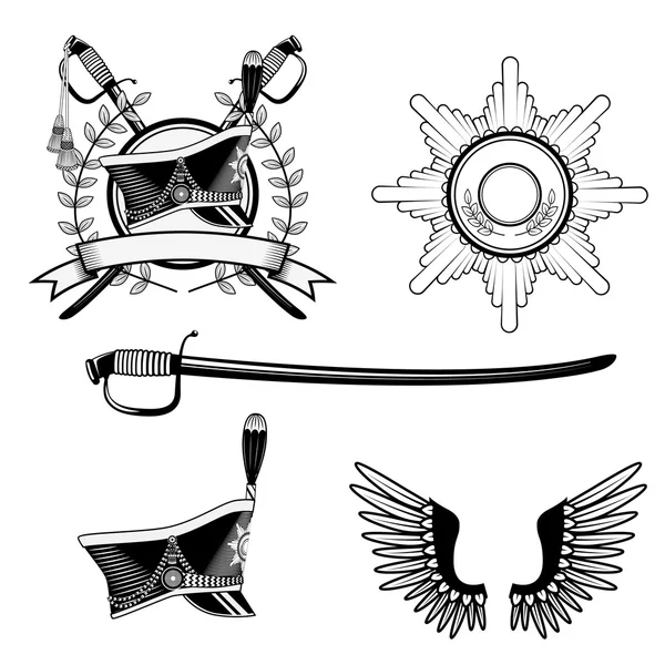 Shako Hussar, badge, sword — Stockový vektor