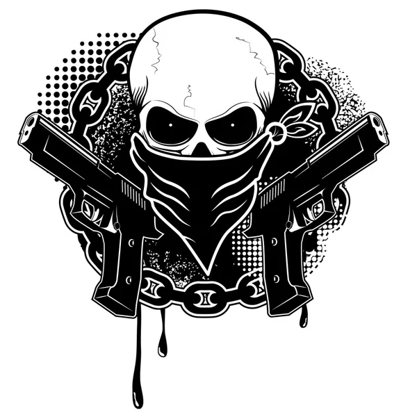 Calavera y dos pistolas — Vector de stock