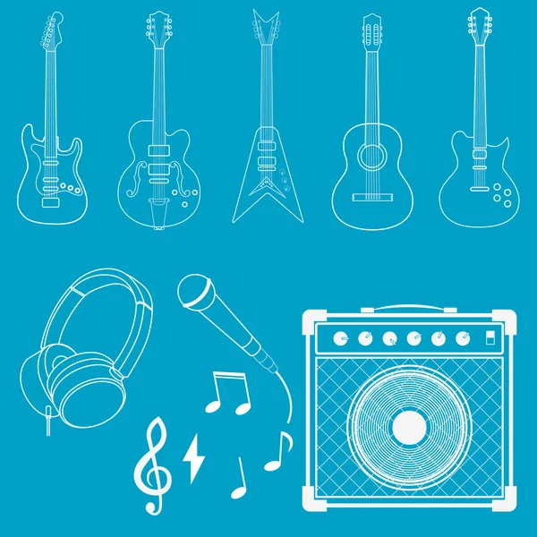 Guitarra, micrófono y amplificador — Vector de stock