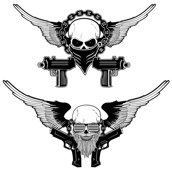 Totenkopf und zwei Pistolen — Stockvektor