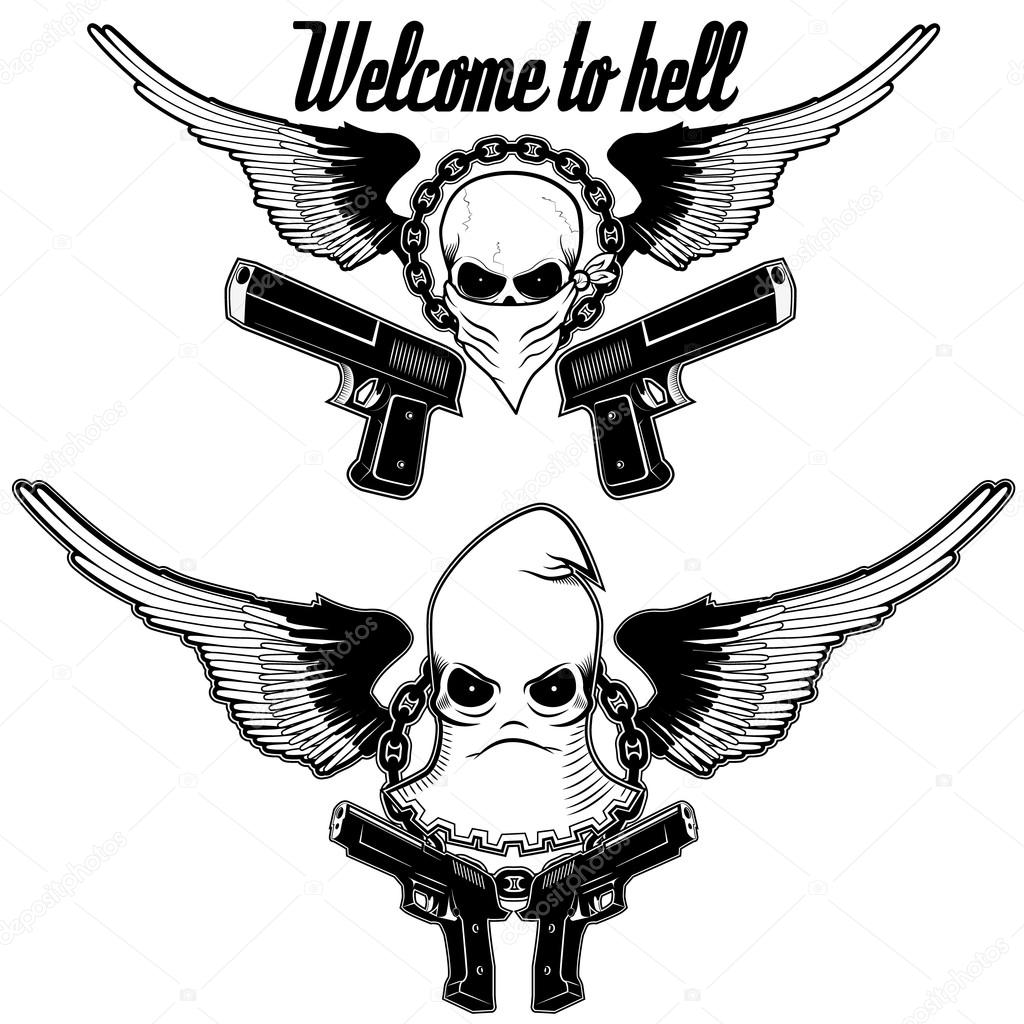 Skulls and two pistols Stock Vector by ©art-l@i.ua 79545874, image size:1024x1024