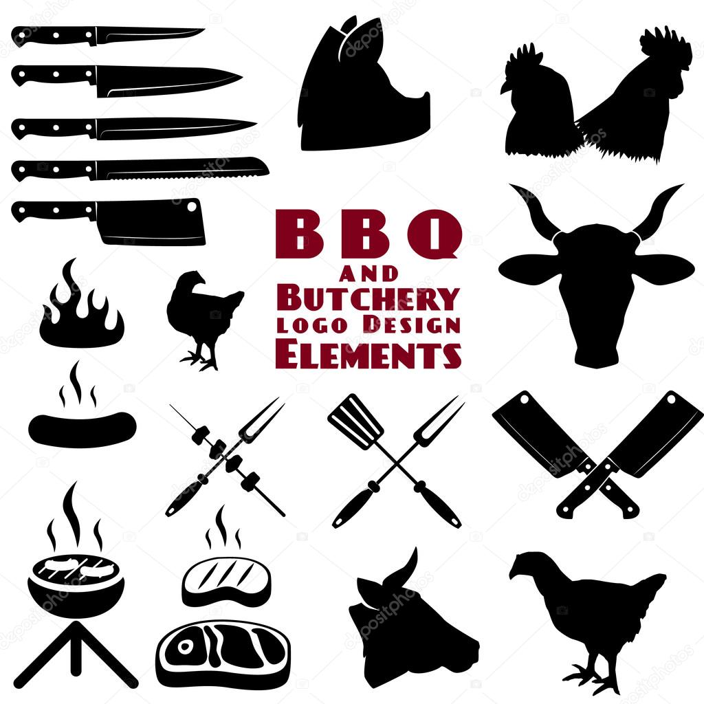 Set of the butchery and bbq tools in vector