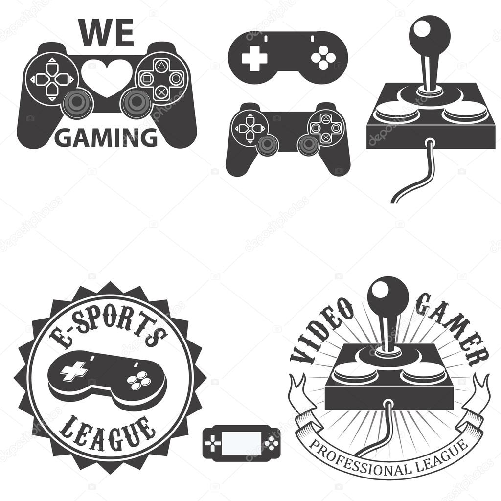 Set of electronic sports badges and labels in vintage style with gamepads