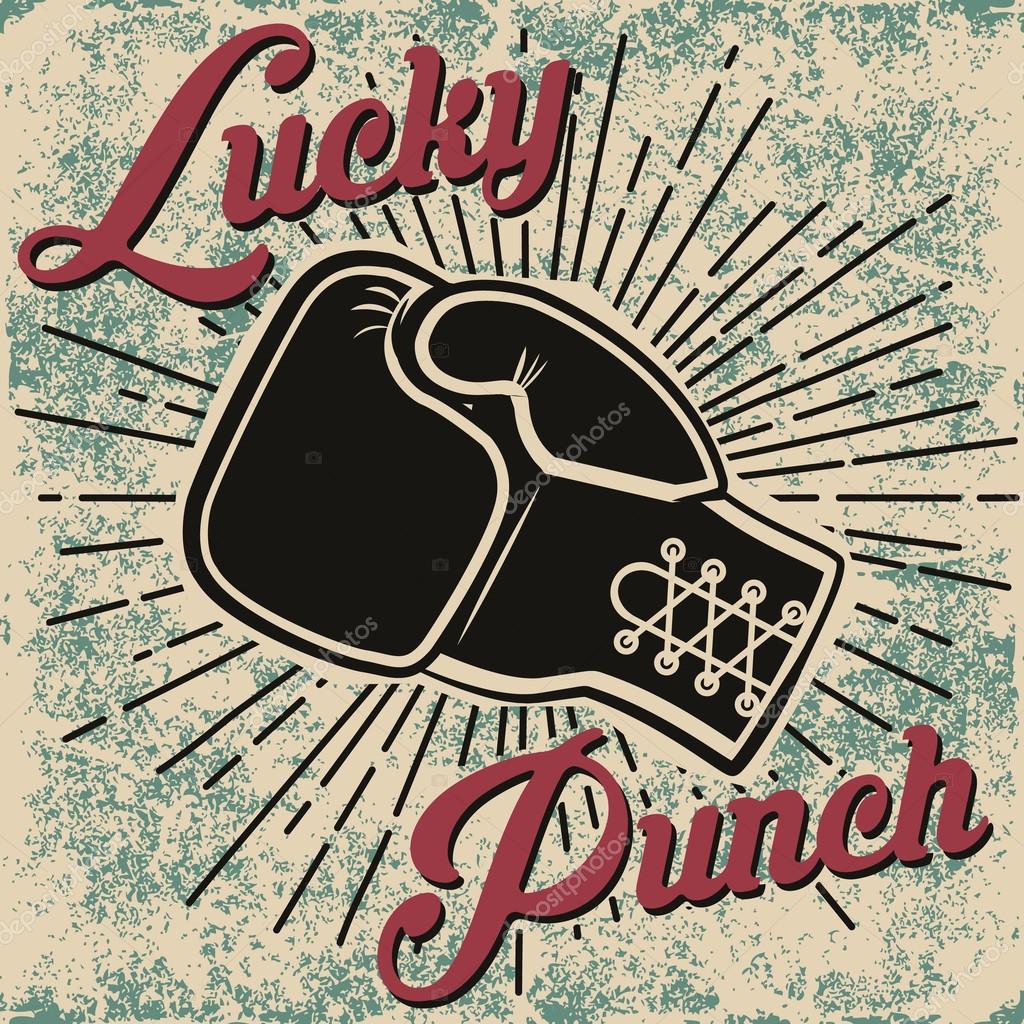 Lucky punch vector illustration. boxing gloves on grunge background