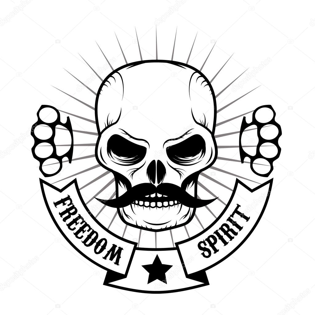 Skull with a mustache vector illustration. Fight club logo