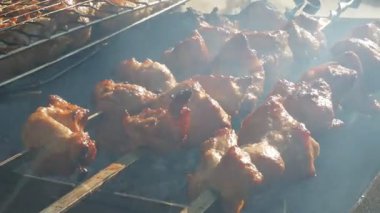 Kömürde pişmiş et. Piknik teması