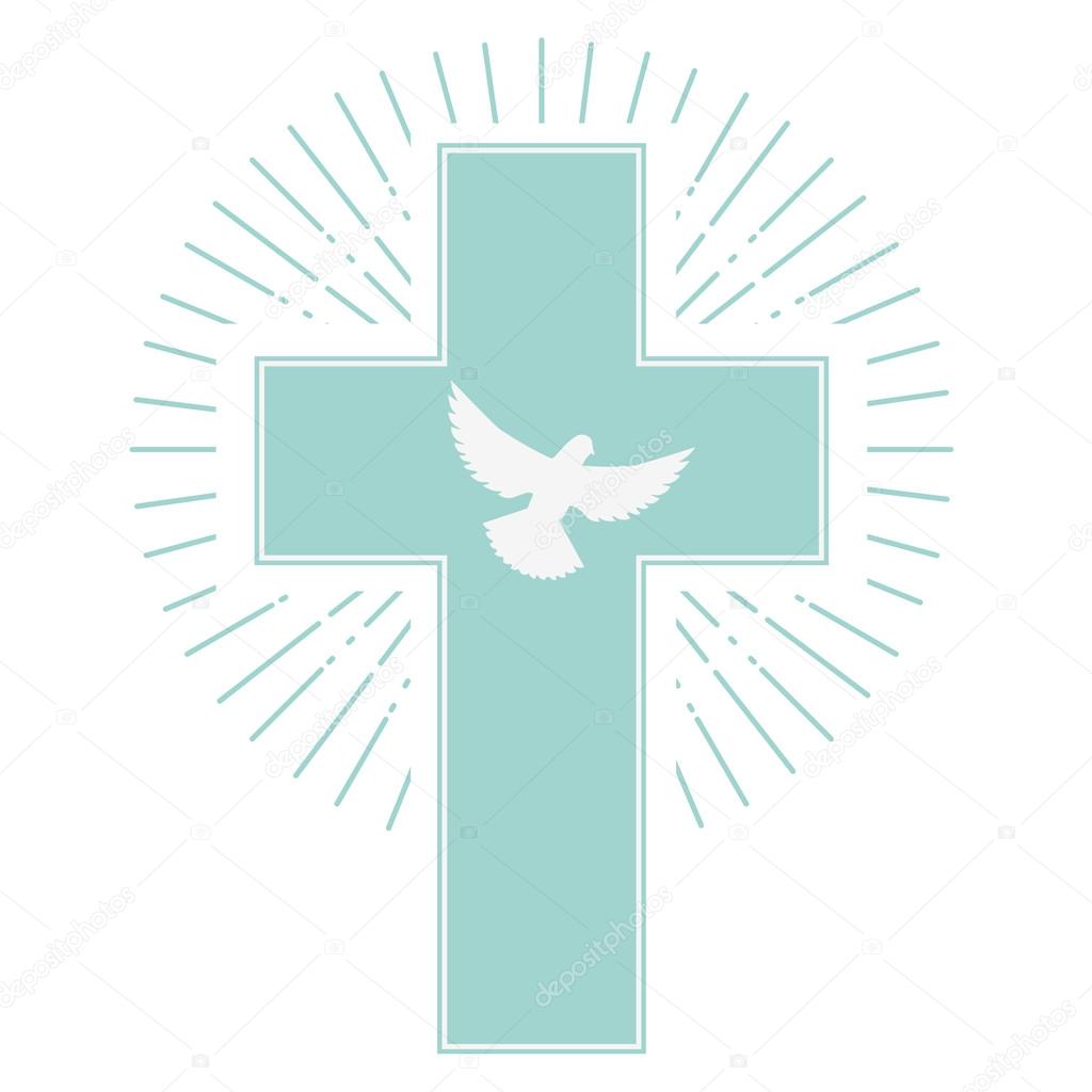Dove and a cross on a light olive background. the holy spirit. Religion. Vector illustration.