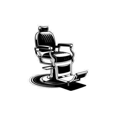 Beyaz arka plan üzerinde sandalye illüstrasyon berber. Afiş, amblem, işaret, rozet için tasarım öğesi. Vektör çizim