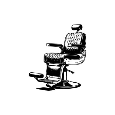 Beyaz arka plan üzerinde sandalye illüstrasyon berber. Afiş, amblem, işaret, rozet için tasarım öğesi. Vektör çizim