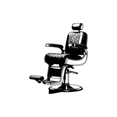 Beyaz arka plan üzerinde sandalye illüstrasyon berber. Afiş, amblem, işaret, rozet için tasarım öğesi. Vektör çizim