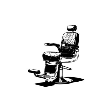 Beyaz arka plan üzerinde sandalye illüstrasyon berber. Afiş, amblem, işaret, rozet için tasarım öğesi. Vektör çizim