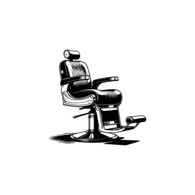 Beyaz arka plan üzerinde sandalye illüstrasyon berber. Afiş, amblem, işaret, rozet için tasarım öğesi. Vektör çizim