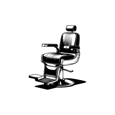Beyaz arka plan üzerinde sandalye illüstrasyon berber. Afiş, amblem, işaret, rozet için tasarım öğesi. Vektör çizim