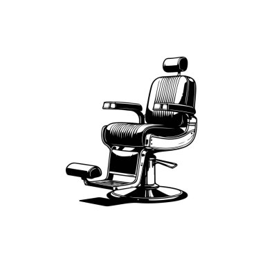 Beyaz arka plan üzerinde sandalye illüstrasyon berber. Afiş, amblem, işaret, rozet için tasarım öğesi. Vektör çizim