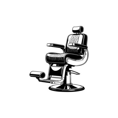 Beyaz arka plan üzerinde sandalye illüstrasyon berber. Afiş, amblem, işaret, rozet için tasarım öğesi. Vektör çizim