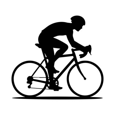 Beyaz arka planda izole edilmiş bir bisikletçinin tasviri. Amblem, işaret, poster, rozet tasarımı. Vektör illüstrasyonu