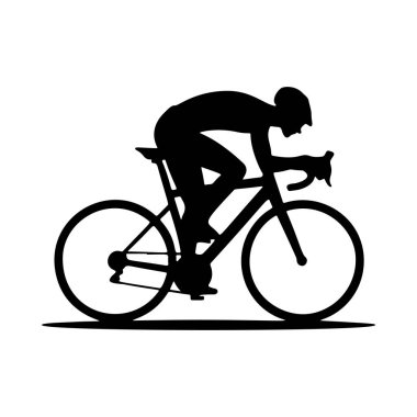 Beyaz arka planda izole edilmiş bir bisikletçinin tasviri. Amblem, işaret, poster, rozet tasarımı. Vektör illüstrasyonu