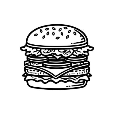 Hamburgerin resmi. Logo, etiket, rozet ve amblem için tasarım elemanı. Vektör illüstrasyonu