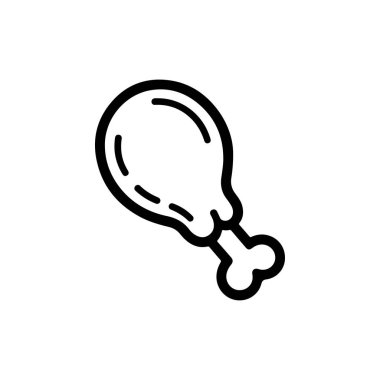 Pişmiş tavuk budu ya da bageti tasvir eden basit bir siyah beyaz çizgi sanat ikonu. İllüstrasyon kalın ve temiz çizgiler kullanır ve beyaz bir arkaplanda izole edilir.