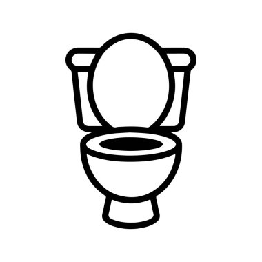 Tuvalet ya da su dolabını kapağı açık bir şekilde tasvir eden basit bir siyah beyaz çizgi sanat simgesi. İllüstrasyon kalın ve temiz çizgiler kullanır ve beyaz bir arkaplanda izole edilir.