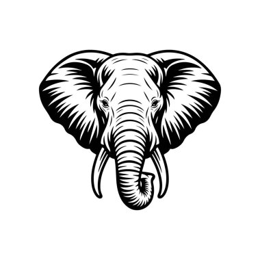 Fil kafası tasviri. Logo, işaret, poster ve amblem için tasarım elemanı. Vektör illüstrasyonu