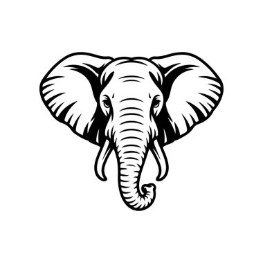 Fil kafası tasviri. Logo, işaret, poster ve amblem için tasarım elemanı. Vektör illüstrasyonu