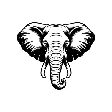 Fil kafası tasviri. Logo, işaret, poster ve amblem için tasarım elemanı. Vektör illüstrasyonu