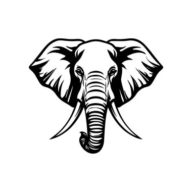 Fil kafası tasviri. Logo, işaret, poster ve amblem için tasarım elemanı. Vektör illüstrasyonu