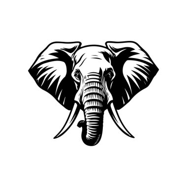 Fil kafası tasviri. Logo, işaret, poster ve amblem için tasarım elemanı. Vektör illüstrasyonu
