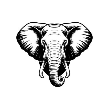 Fil kafası tasviri. Logo, işaret, poster ve amblem için tasarım elemanı. Vektör illüstrasyonu
