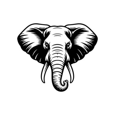 Fil kafası tasviri. Logo, işaret, poster ve amblem için tasarım elemanı. Vektör illüstrasyonu