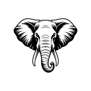 Fil kafası tasviri. Logo, işaret, poster ve amblem için tasarım elemanı. Vektör illüstrasyonu