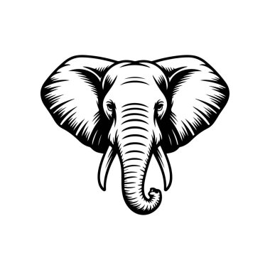 Fil kafası tasviri. Logo, işaret, poster ve amblem için tasarım elemanı. Vektör illüstrasyonu